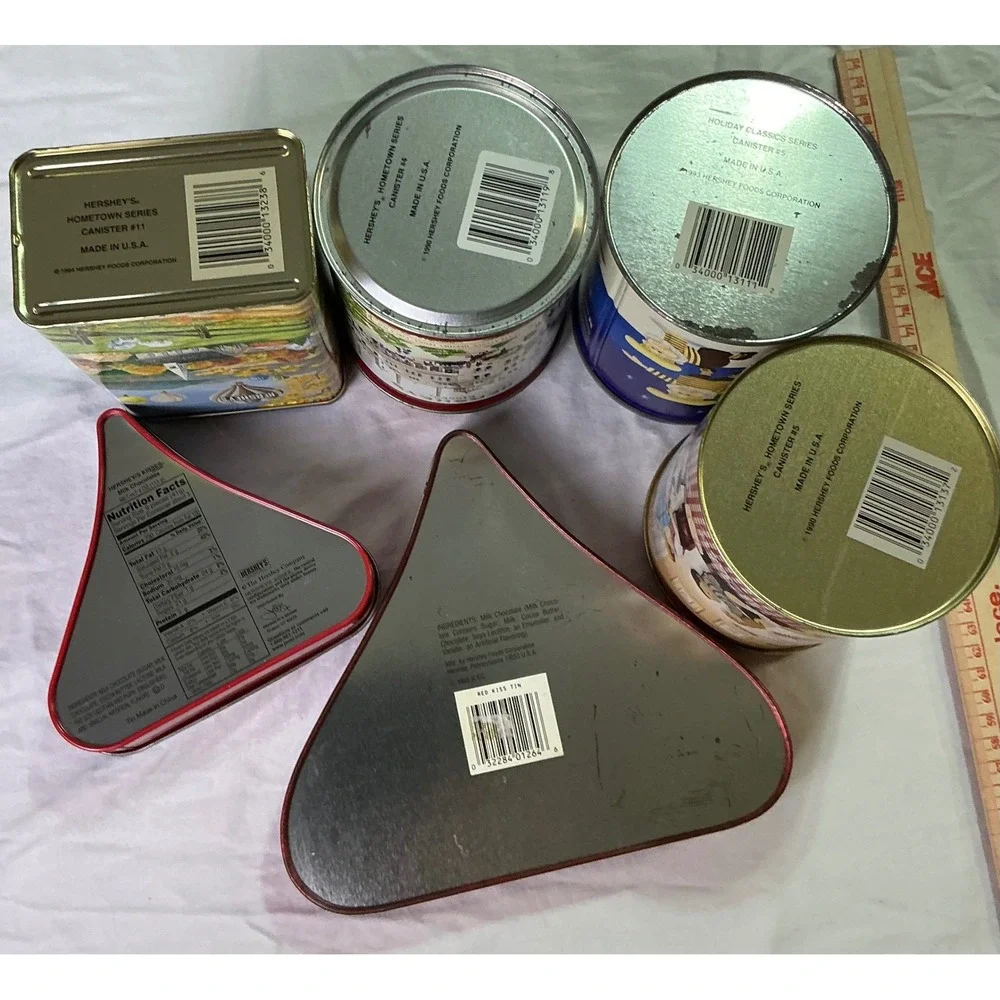 Vintage Hershey's Kisses Tin Canister Lot of 6‎ Holiday Collector Storage Tins
